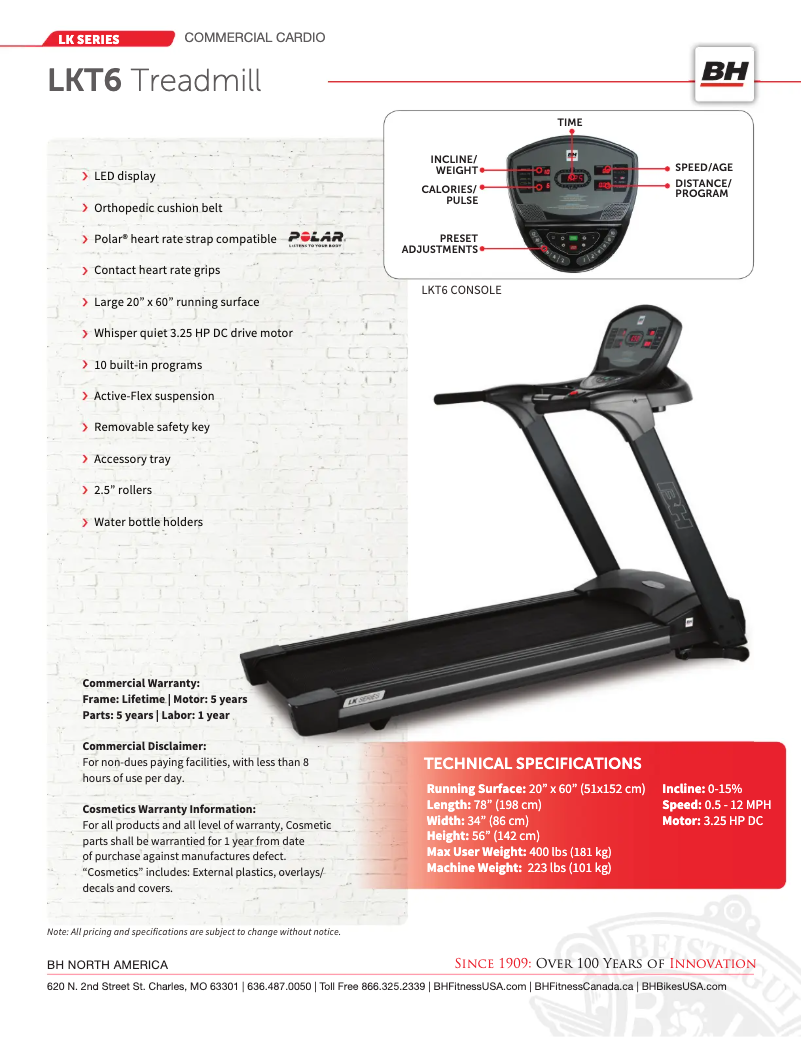 Page n°1 - Fiche technique BH Fitness LKT6