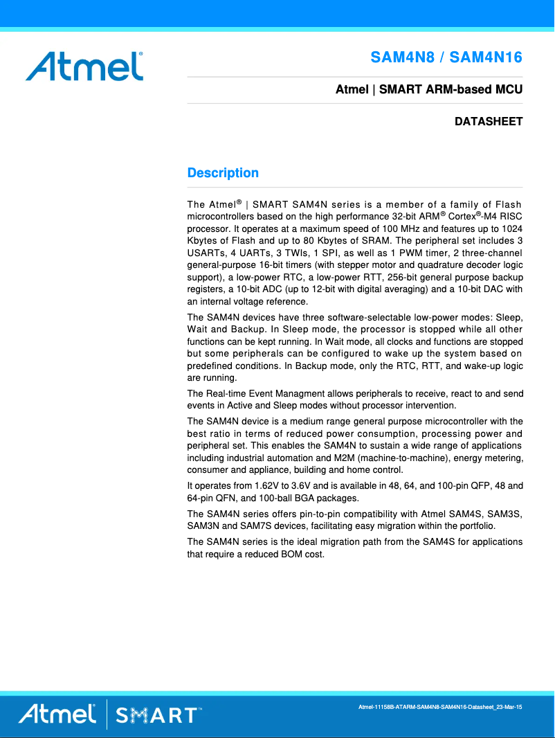Page 1 de la notice Fiche technique Microchip ATSAM4N8B