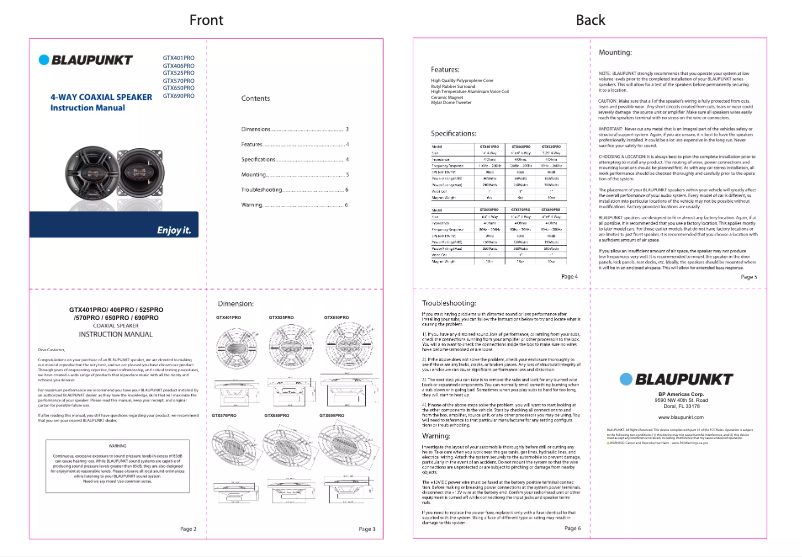 Page n°1 - Manuel utilisateur Blaupunkt GTX525PRO