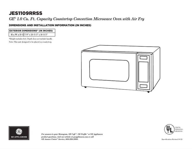 Page 1 de la notice Fiche technique GE JES1109RRSS
