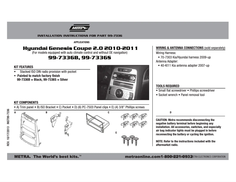 Page n°1 - Manuel utilisateur Metra 99-7336S
