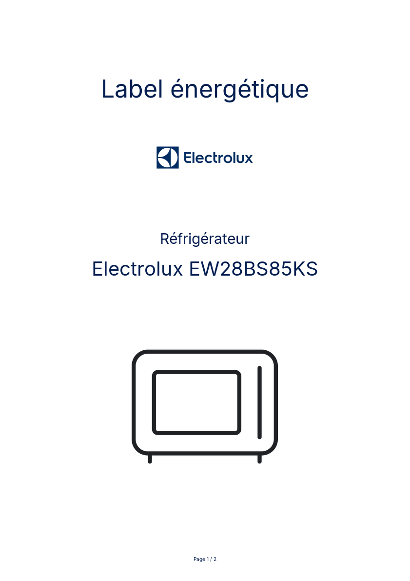 Page n°1 - Label énergétique Electrolux EW28BS85KS