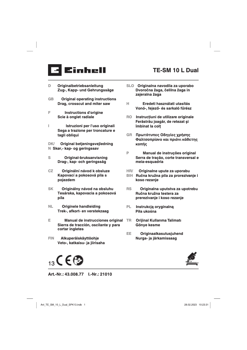 Page 1 de la notice Manuel utilisateur Einhell TE-SM 10 L
