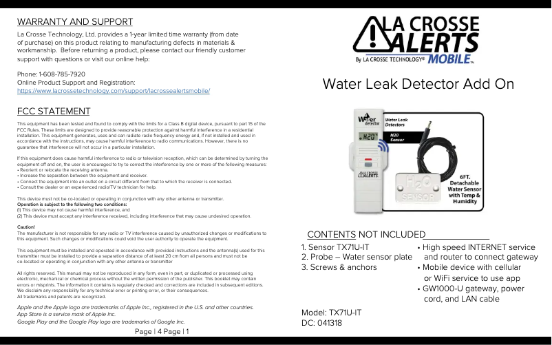 Page 1 de la notice Manuel utilisateur La Crosse Technology TX71U-IT