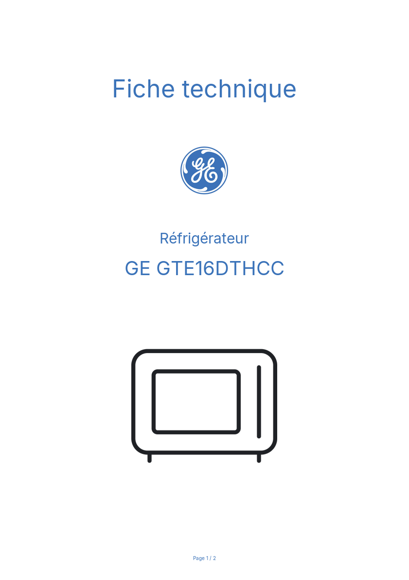 Page n°1 - Fiche technique GE GTE16DTHCC