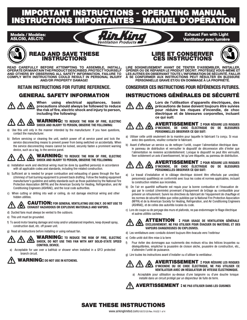 Page n°1 - Instructions / montage Air King ASLC70