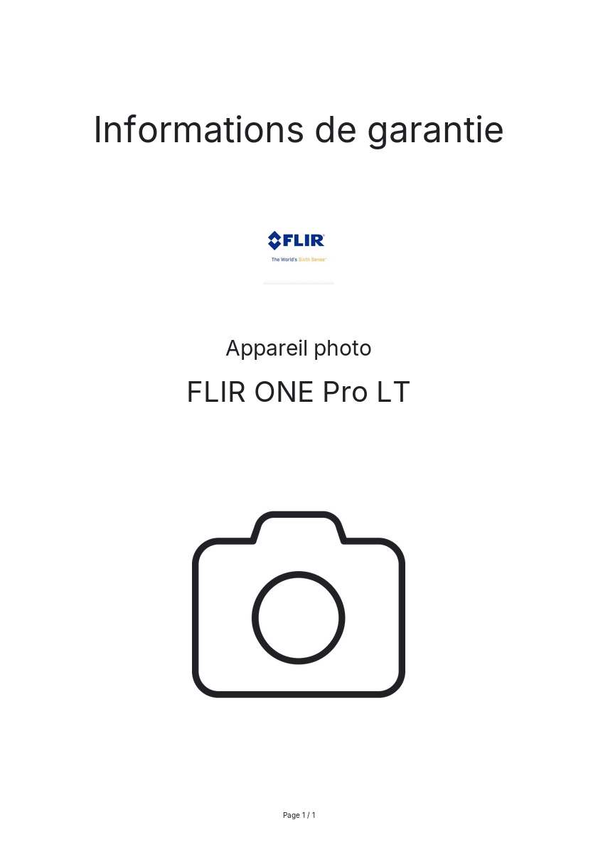 Page n°1 - Informations de garantie FLIR ONE Pro LT