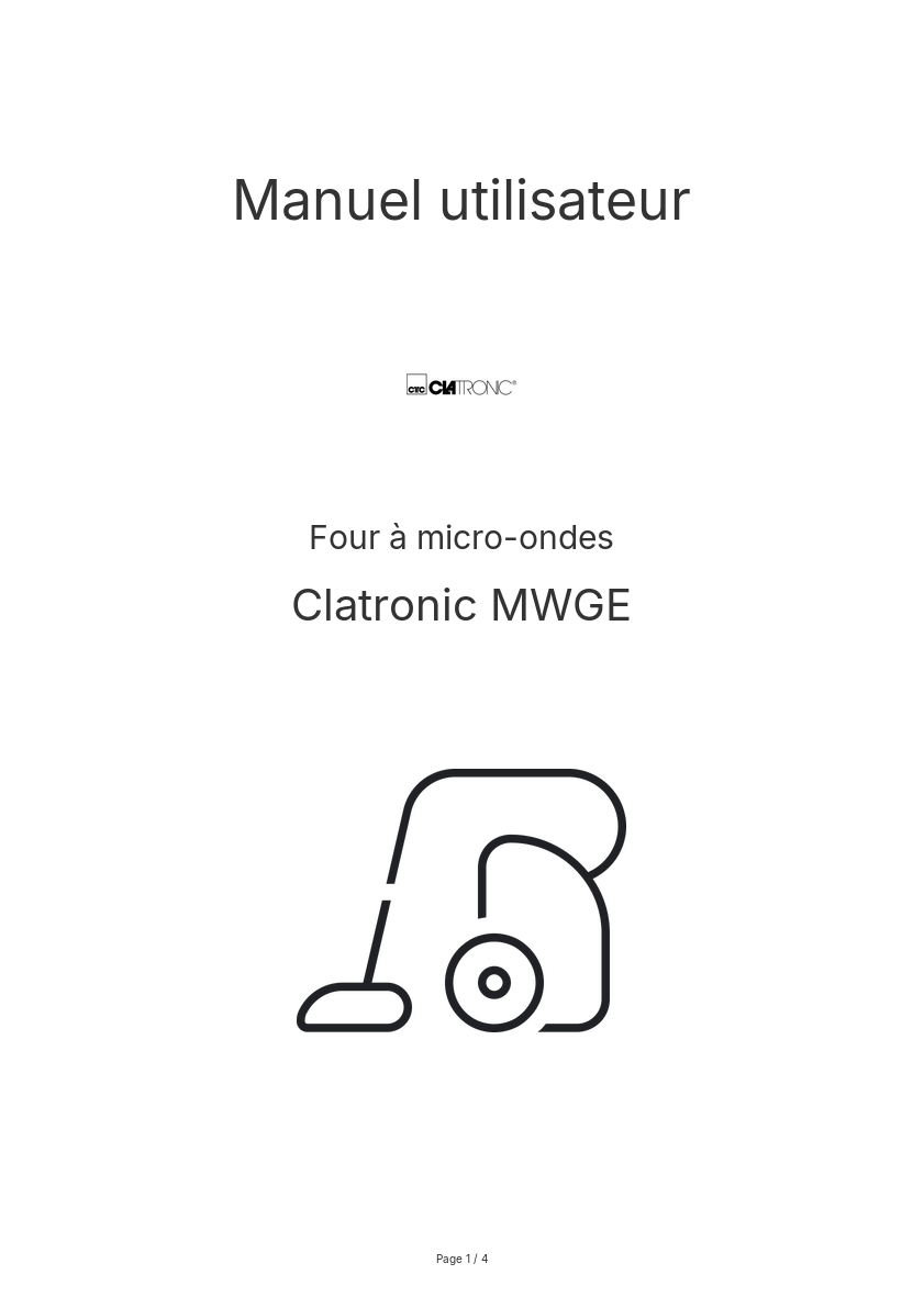 Page n°1 - Manuel utilisateur Clatronic MWGE