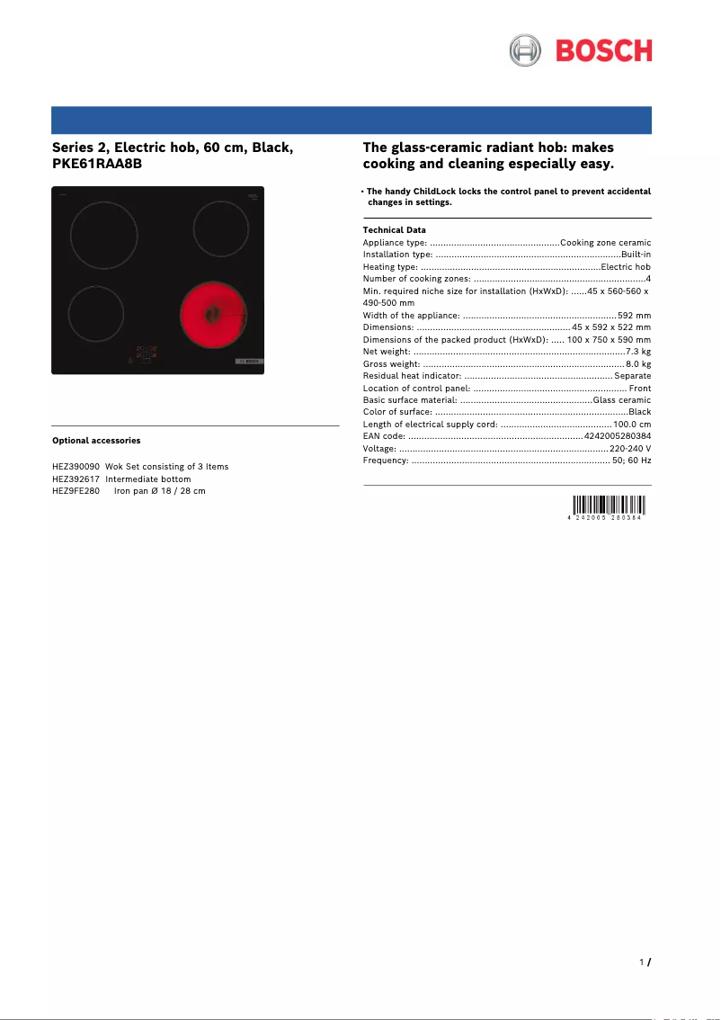 Image de la première page du manuel de l'appareil PKE61RAA8B