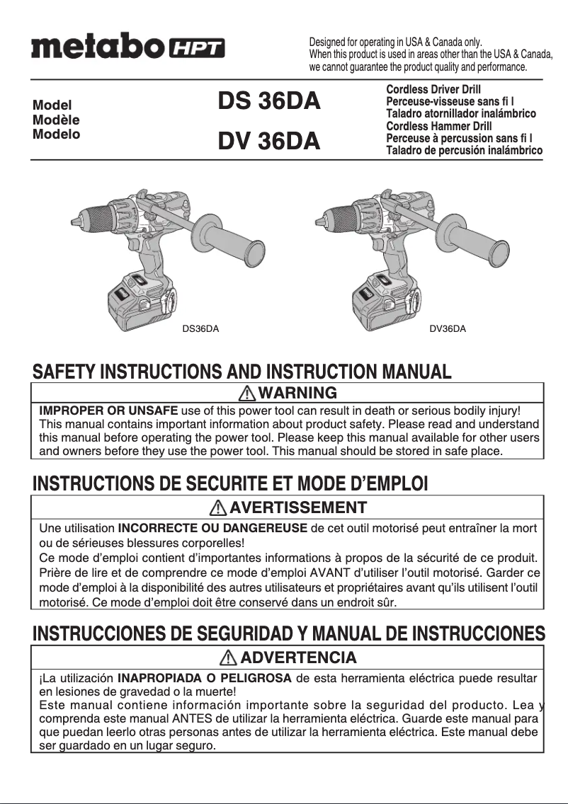 Page 1 de la notice Manuel utilisateur HiKOKI D S36DA