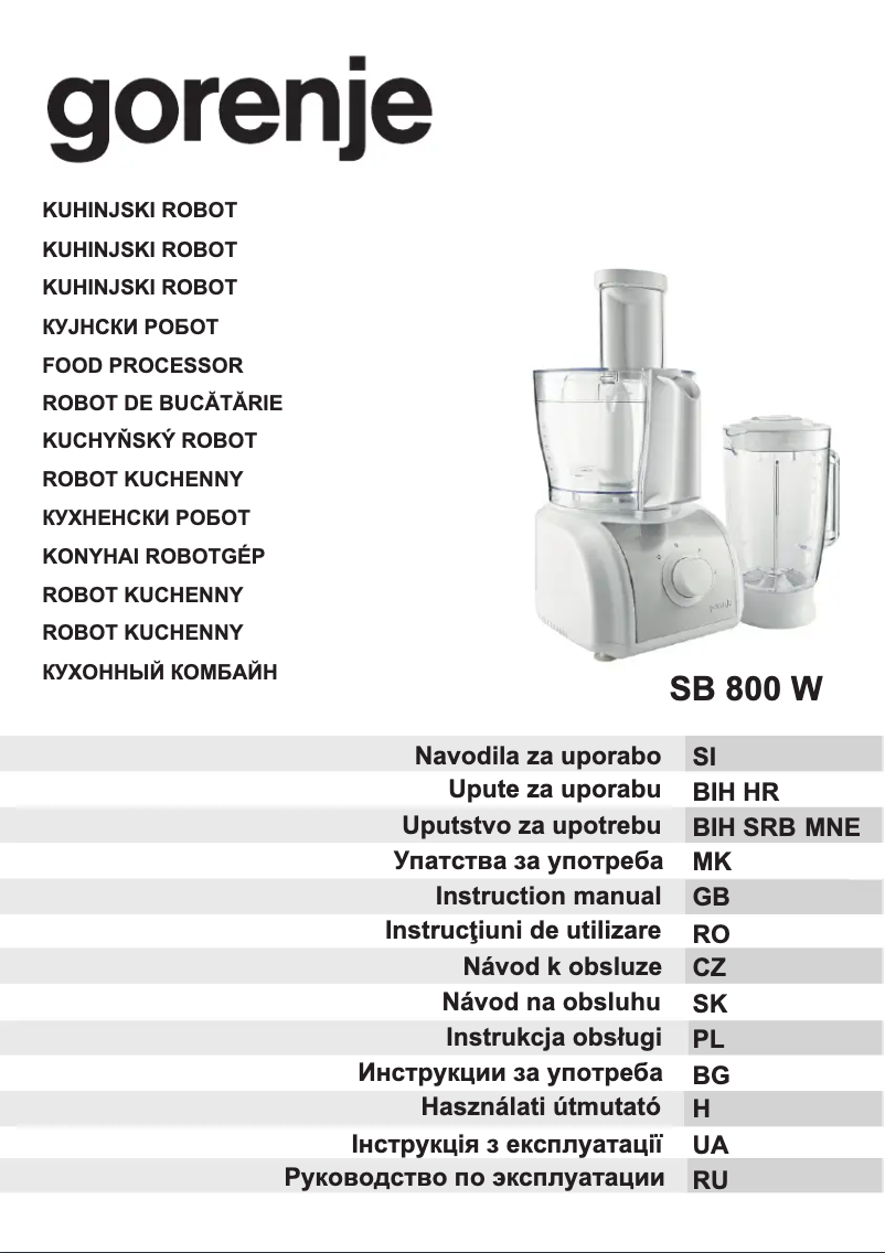 Page n°1 - Manuel utilisateur Gorenje SB800W