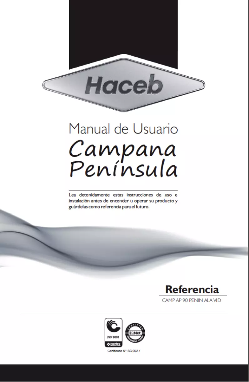 Page 1 de la notice Manuel utilisateur Haceb Appiani 90 PENIN ALA VID