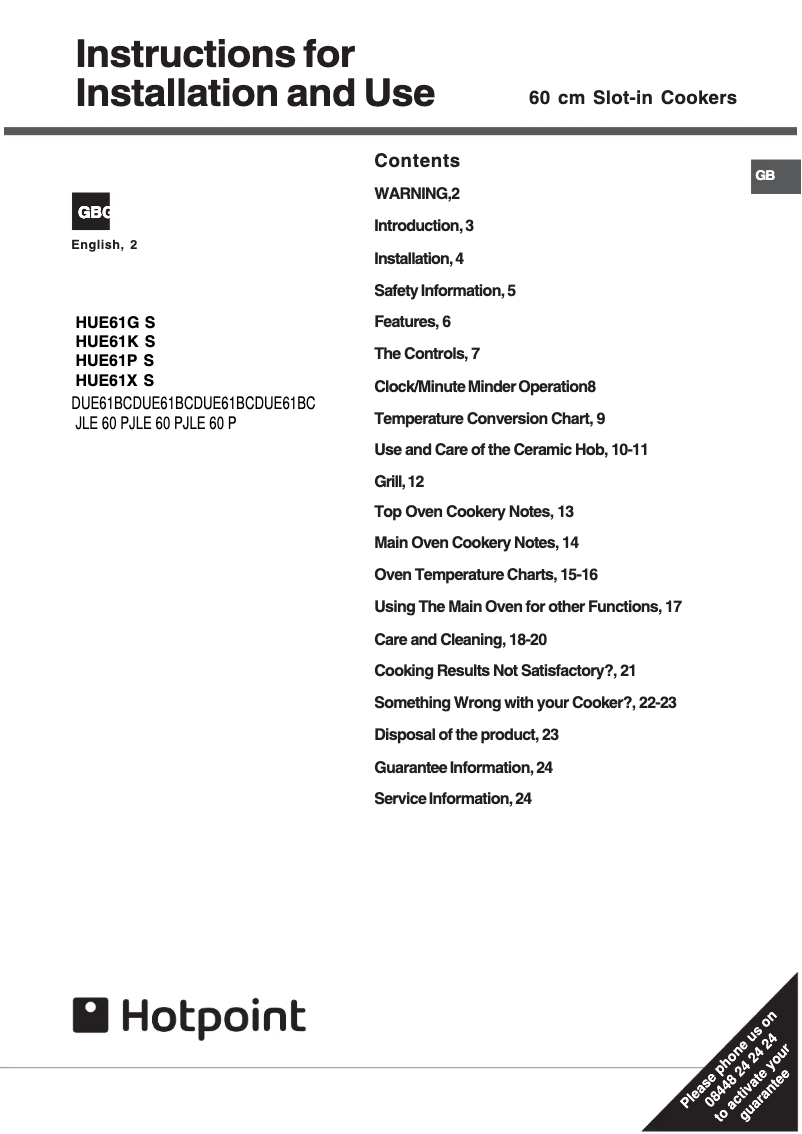 Page 1 de la notice Manuel utilisateur Hotpoint DUE61BC