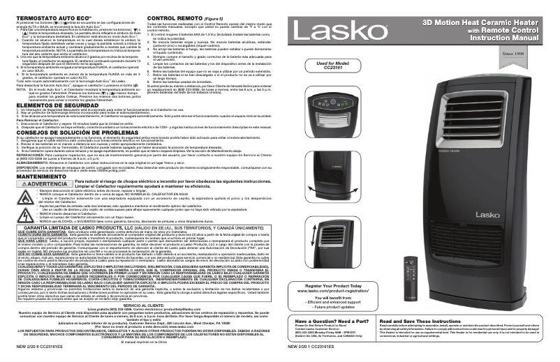 Page 1 de la notice Manuel utilisateur Lasko CC23161