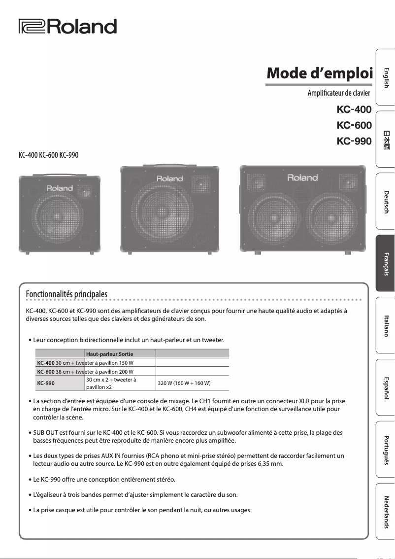 Page 1 de la notice Manuel utilisateur Roland KC-400