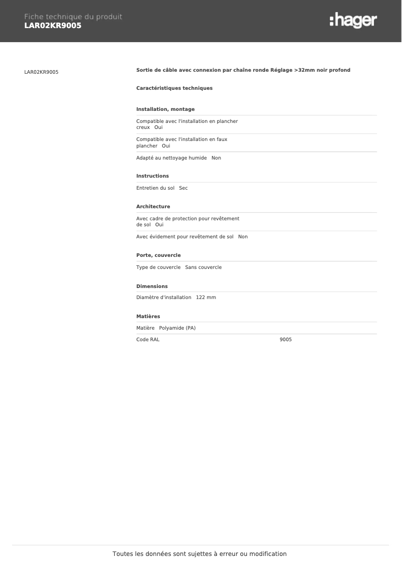 Image de la première page du manuel de l'appareil LAR02KR9005