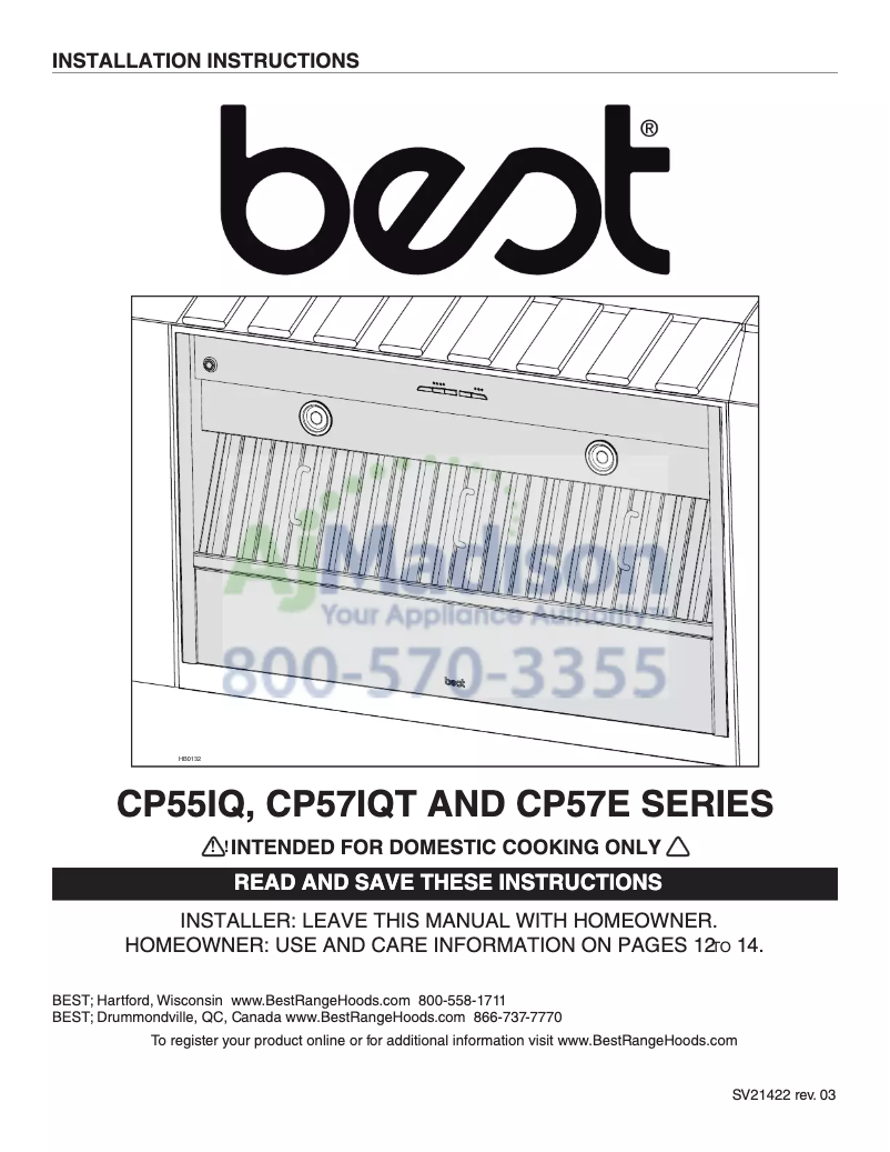 Page 1 de la notice Guide d'installation Best CP57IQT369SB