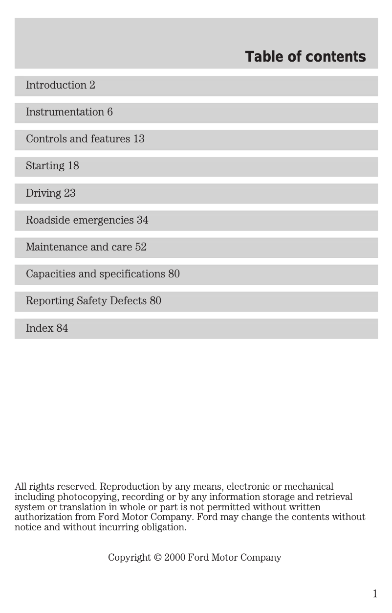 Page 1 de la notice Manuel utilisateur Ford Postal Explorer (2001)