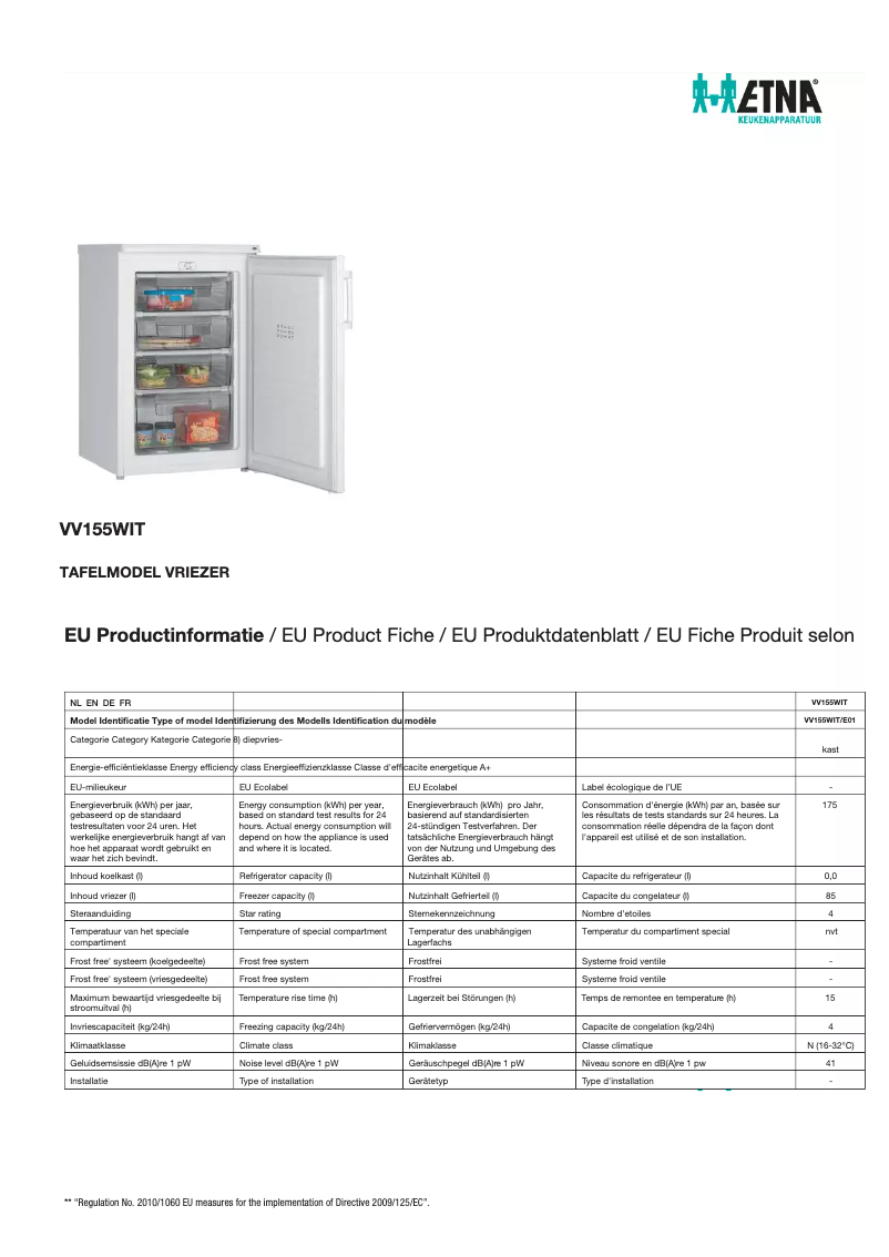 Page n°1 - Fiche technique Etna VV555WIT