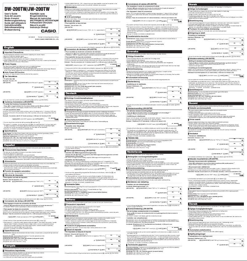 Page 1 de la notice Manuel utilisateur Casio DW-200TW