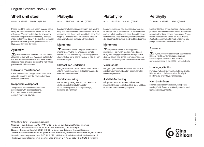 Page 1 de la notice Manuel utilisateur Clas Ohlson QT6164