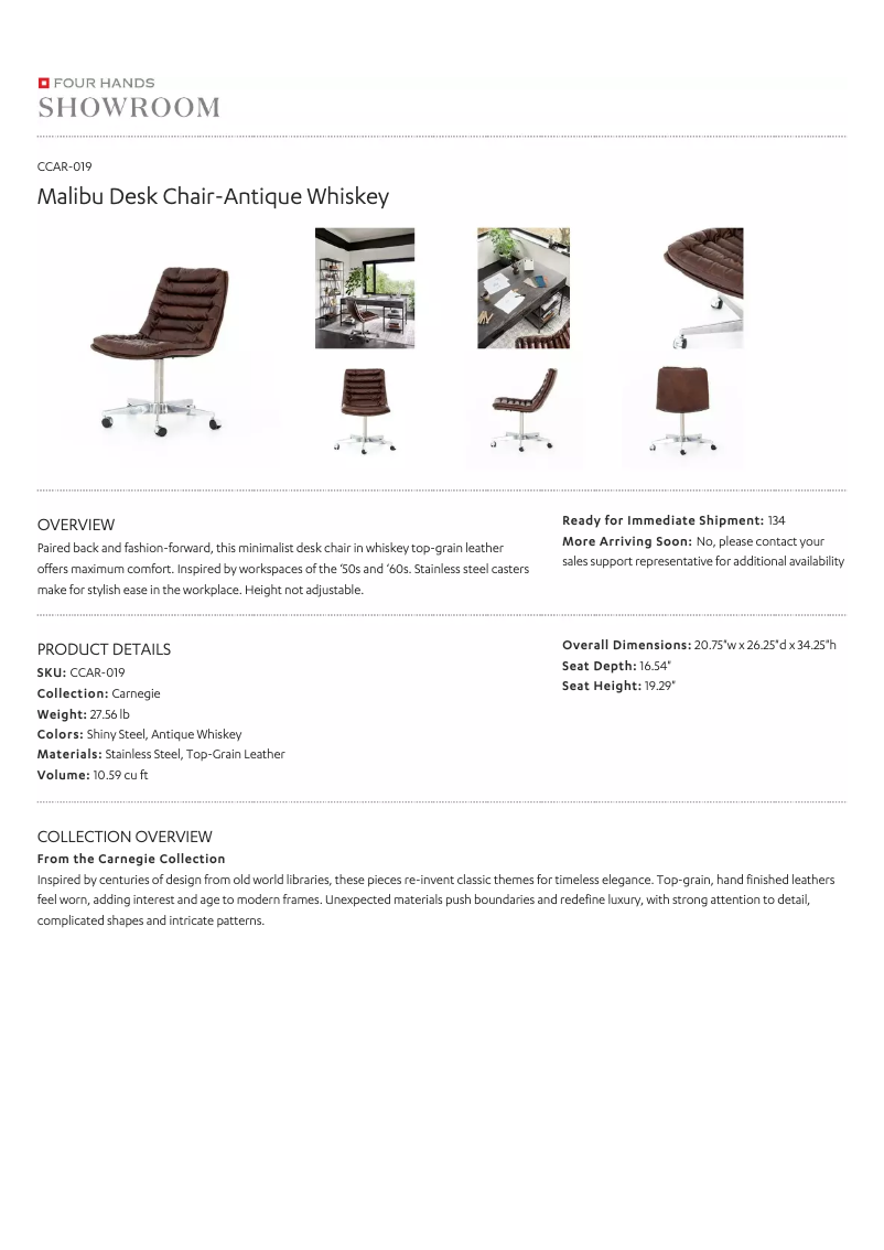 Page 1 de la notice Manuel utilisateur Four Hands Carnegie CCAR-019