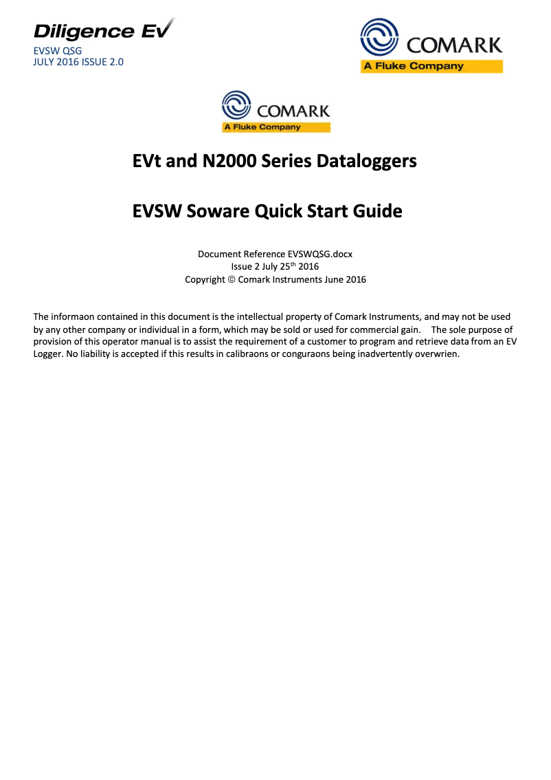 Page n°1 - Guide de démarrage rapide Comark Diligence EV N2000CRU