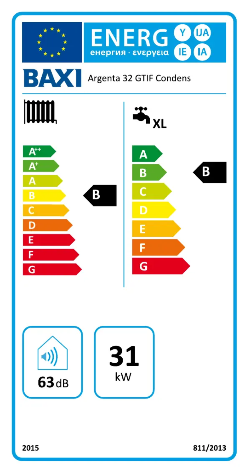 Page 1 de la notice Label énergétique Baxi Argenta 32 GTI Condens