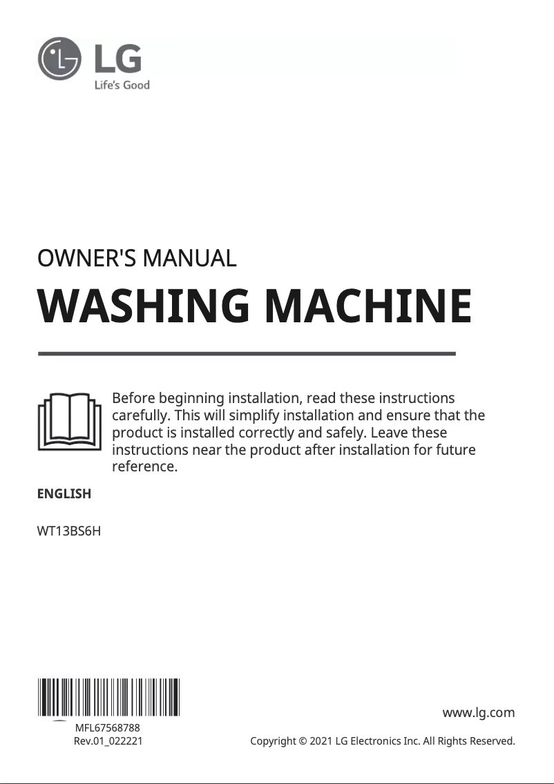 Page 1 de la notice Manuel utilisateur LG WT13BS6H