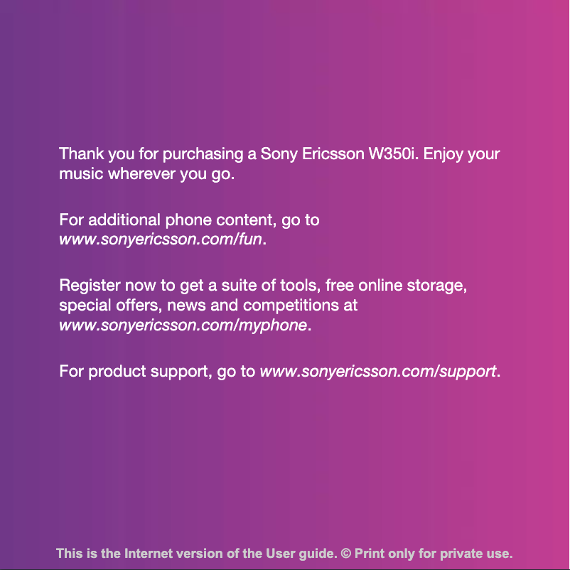 Page 1 de la notice Manuel utilisateur Sony Ericsson W350