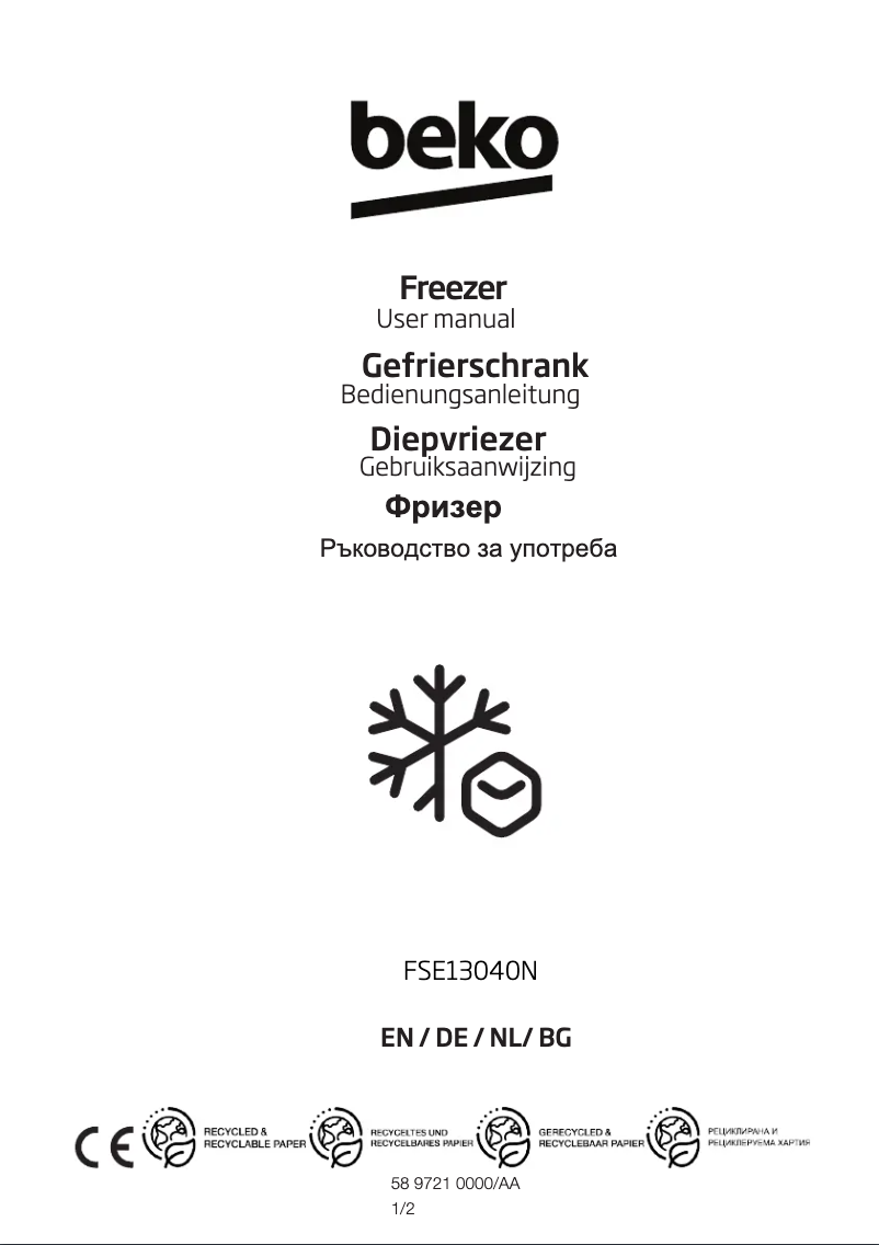 Page n°1 - Manuel utilisateur Beko FSE13040N