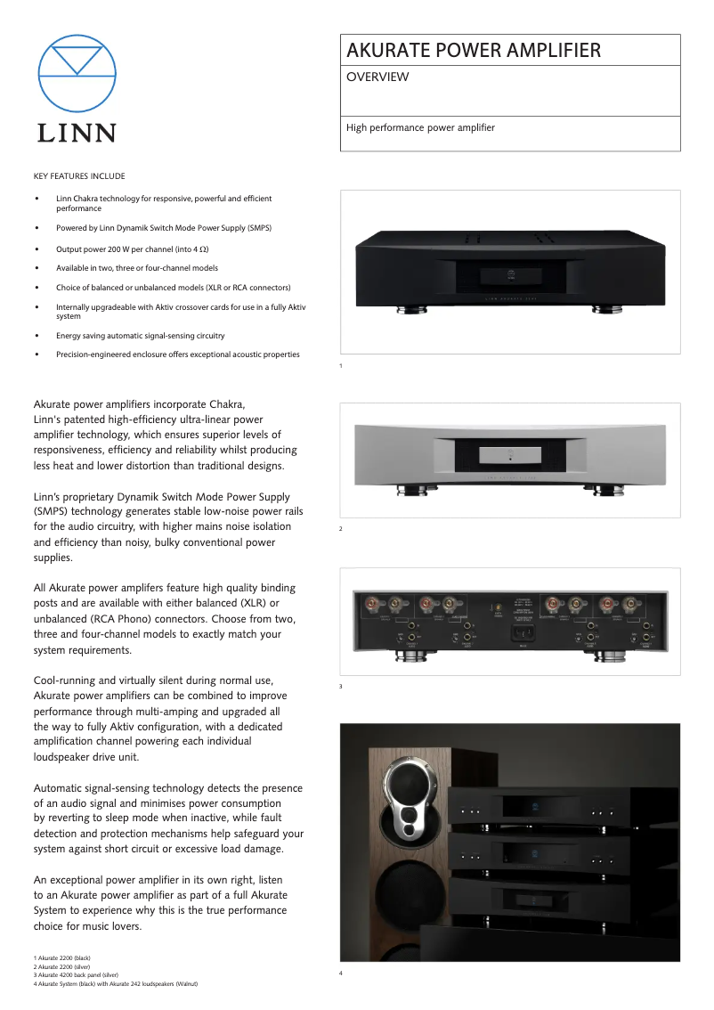 Page 1 de la notice Fiche technique Linn Akurate 2200
