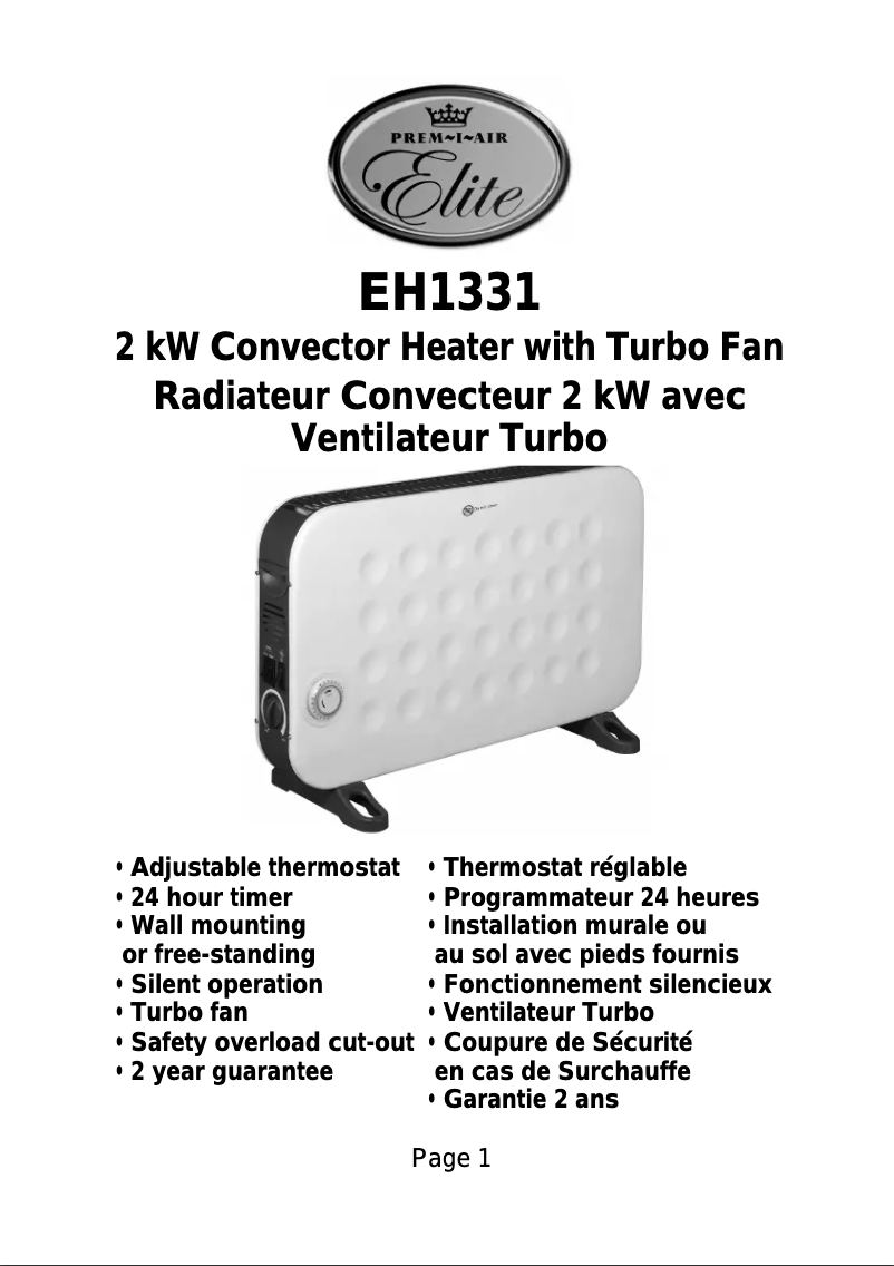 Page n°1 - Manuel utilisateur Prem-I-Air EH1331
