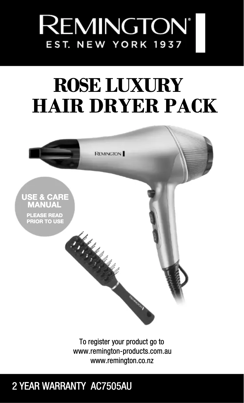 Page n°1 - Manuel utilisateur Remington Rose Luxury AC7505AU