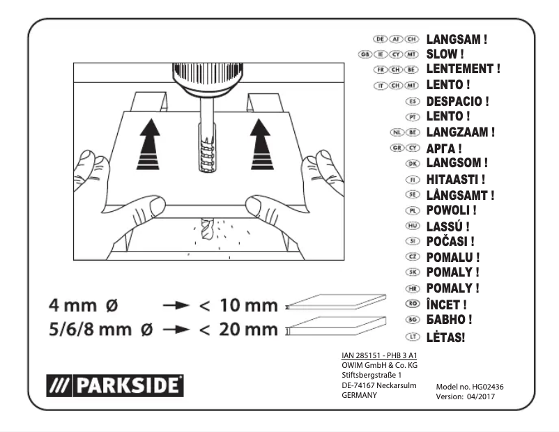 Page 1 de la notice Manuel utilisateur Parkside PHB 3 A1