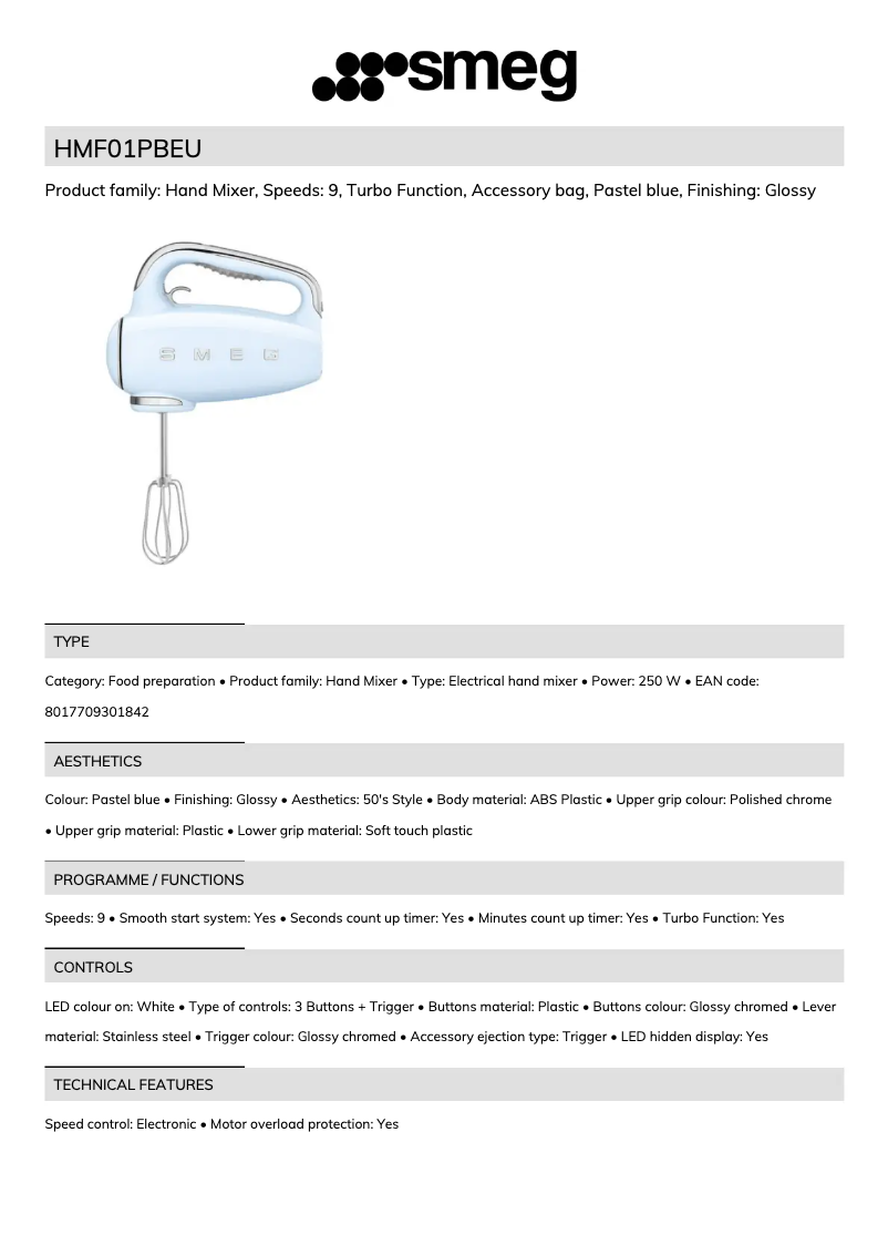 Page 1 de la notice Brochure Smeg HMF01