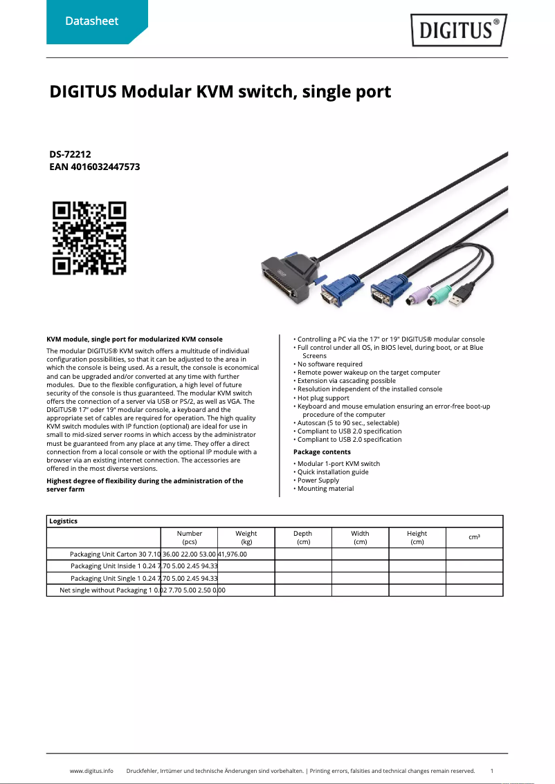 Page n°1 - Fiche technique Digitus DS-72212