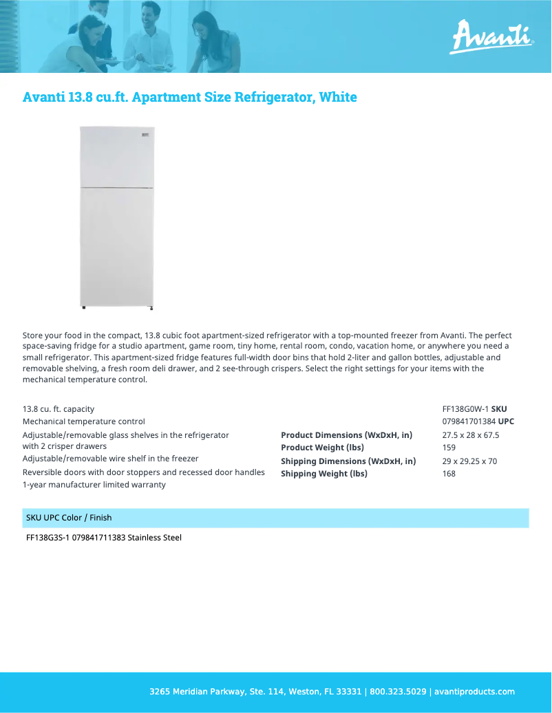 Page n°1 - Fiche technique Avanti FF138G0W-1