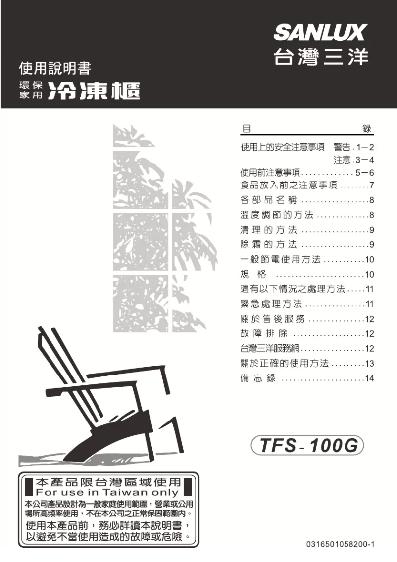 Page n°1 - Manuel utilisateur 三洋SANLUX TFS-100G