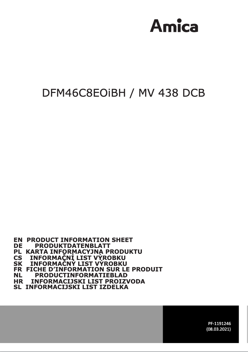 Página 1 del manual Ficha técnica Amica DFM46C8EOiBH