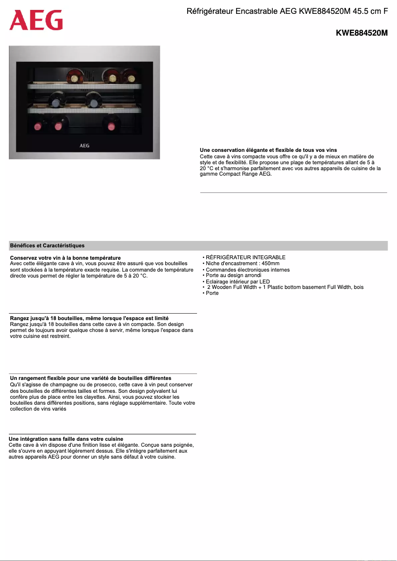 Page 1 de la notice Fiche technique AEG KWE884520M