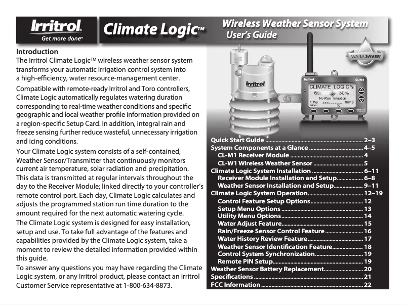 Page n°1 - Manuel utilisateur Irritrol CL-MR