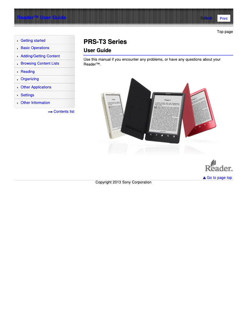 Page 1 de la notice Manuel utilisateur Sony Touch PRS-T3