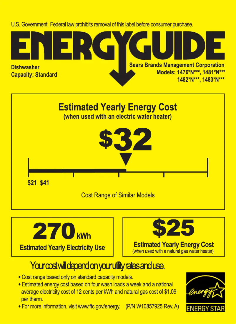 Page 1 de la notice Label énergétique Kenmore 14815