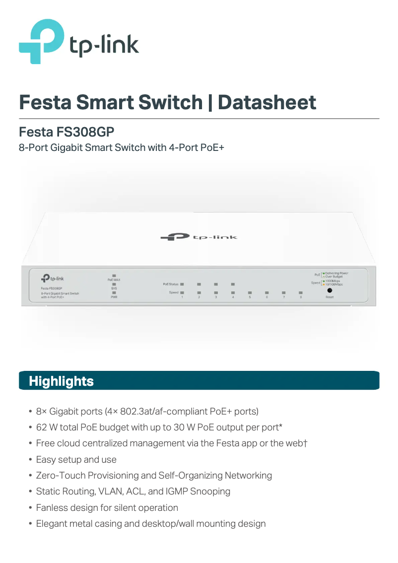 Page n°1 - Fiche technique TP-Link Festa FS308GP