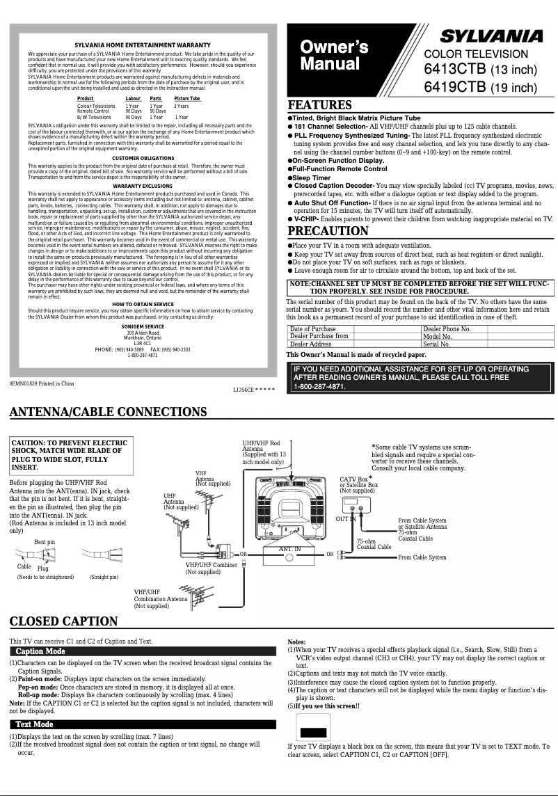 Page 1 de la notice Manuel utilisateur Sylvania 6413CTB
