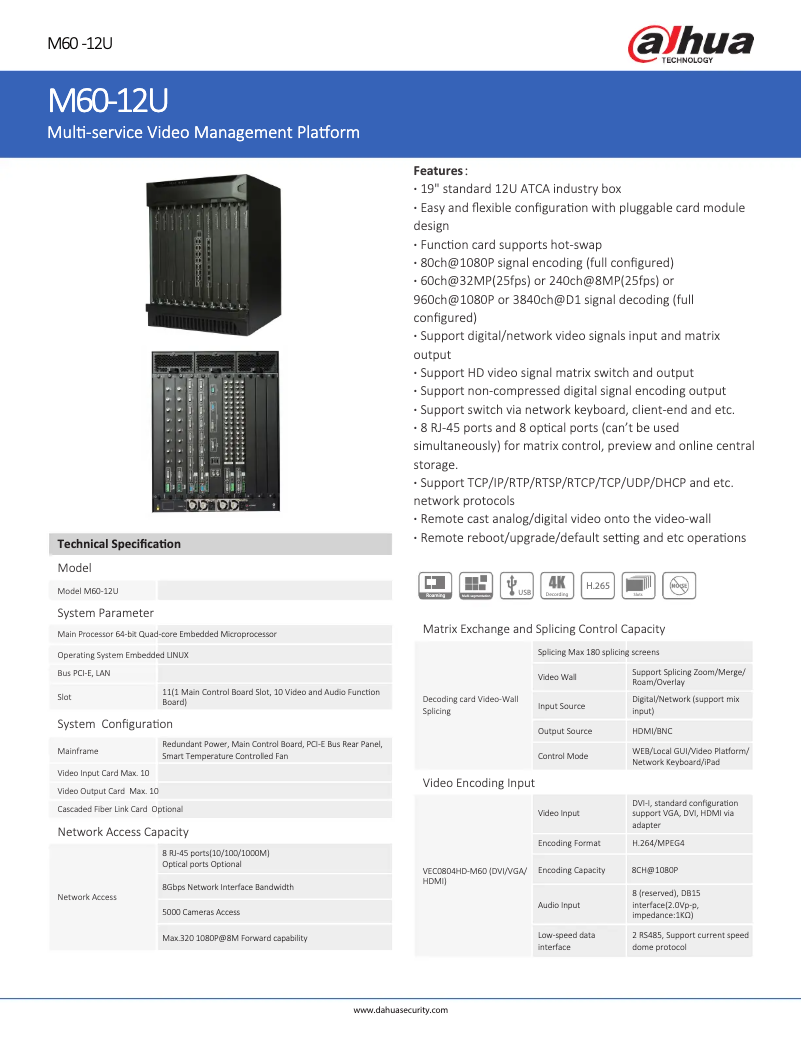 Page 1 de la notice Fiche technique Dahua Technology M60-12U
