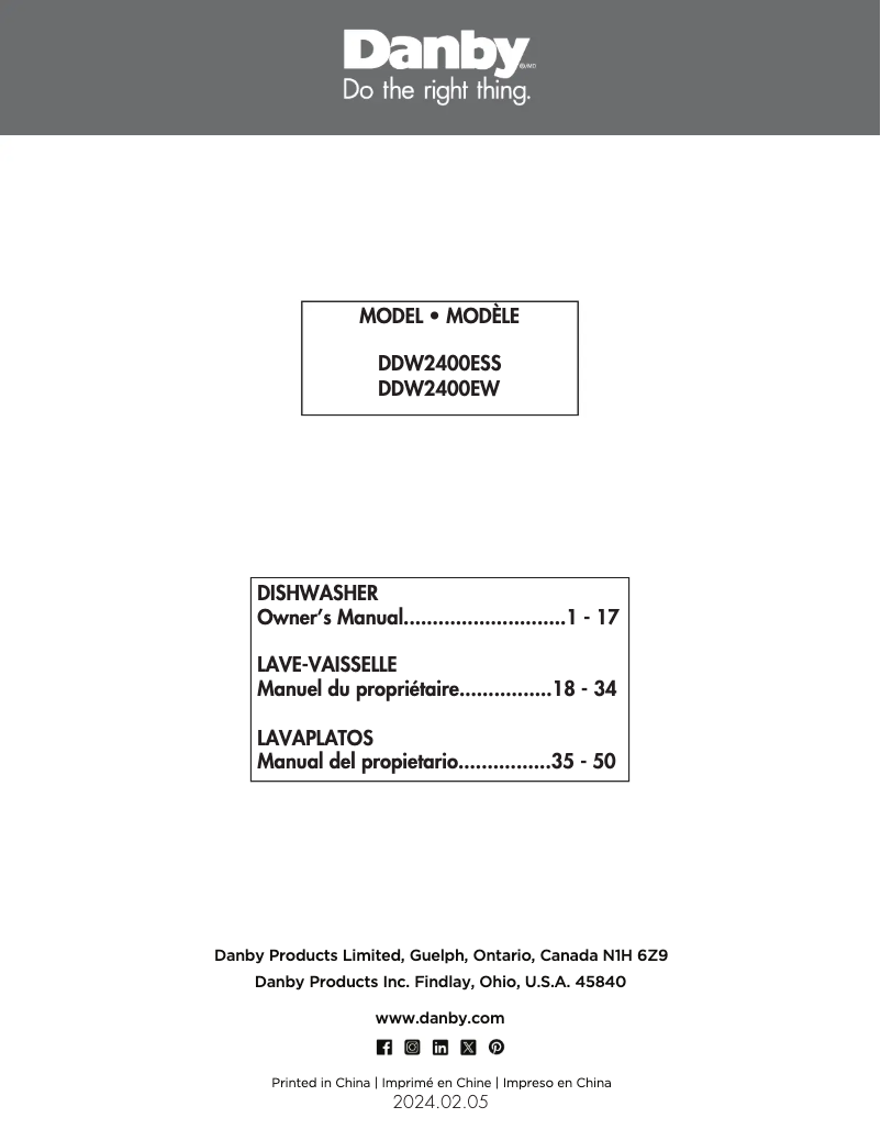 Page 1 de la notice Manuel utilisateur Danby DDW2400ESS