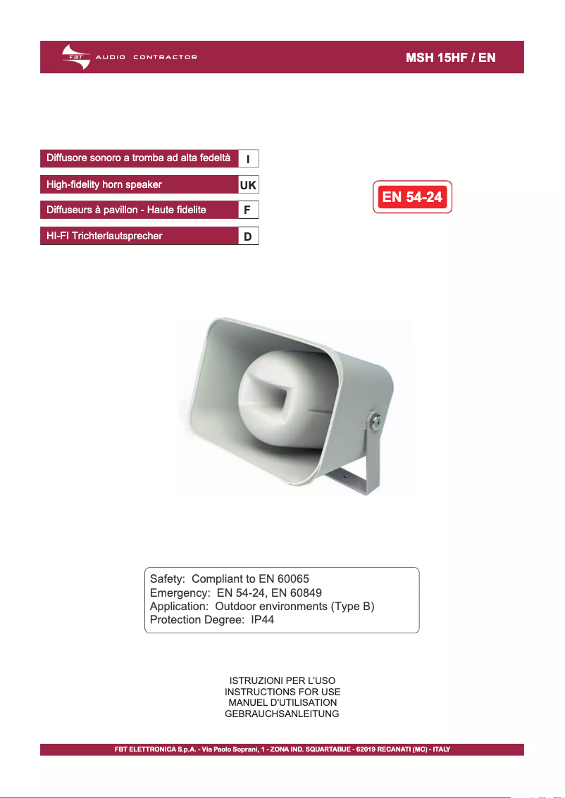 Page n°1 - Manuel utilisateur FBT MSH 15 HF/EN