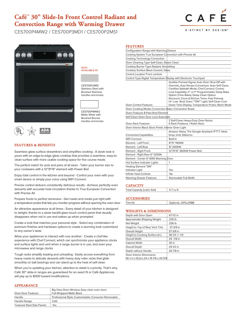 Page n°1 - Fiche technique GE CES700P4MW2